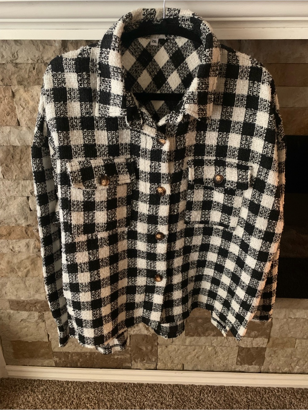 Western Aztec Cowgirl Black and White Buffalo Check Button-Up Shacket